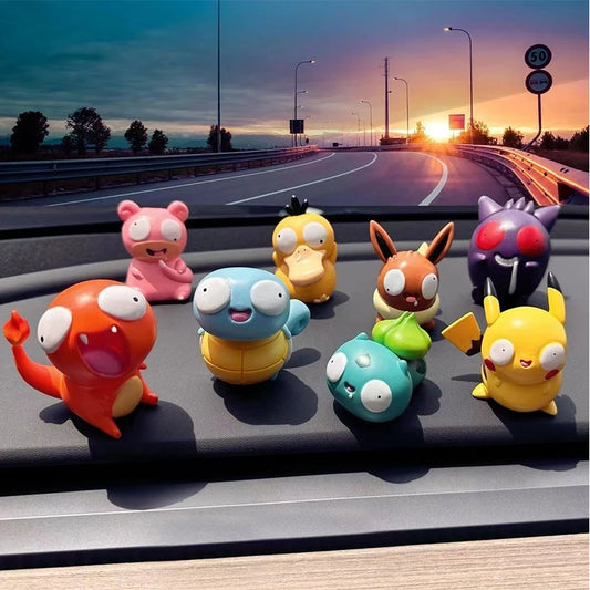 8 PCS Silly Pokemon Mini Figurine Set, Pikachu Bulbasaur Charmander Squirtle Cute PVC Action Figures