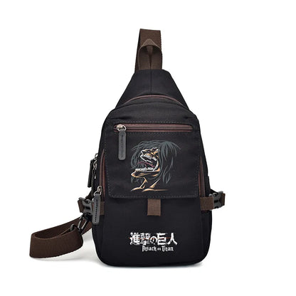 Popular Anime Style Shoulder Canvas Backpack, Luffy Naruto Dragon Ball For Students Crossbody Bag Chest Bag One Piece, Dragon Ball, Naruto, Attack on Titan 35X20CM