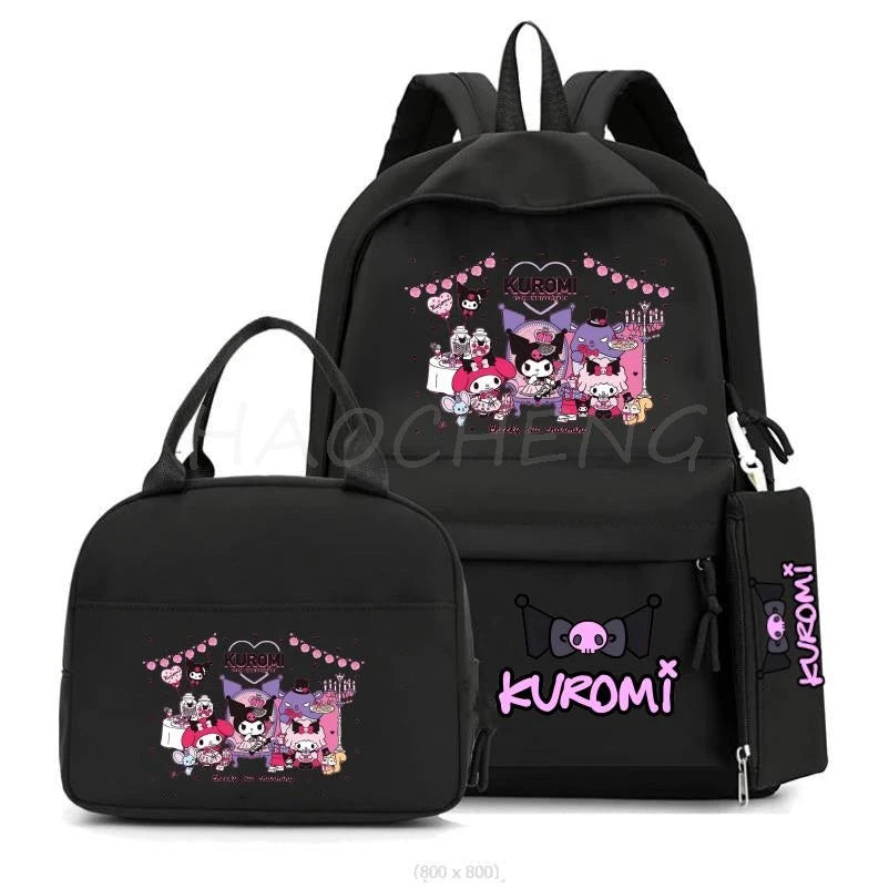 Cute Kuromi Melody Backpack For Students With Casual Lunch Bag Pencil Case, School Bag Laptop For Teenagers Rucksack Knapsack