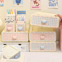 Pastel Gingham Desktop Stationery Organizer