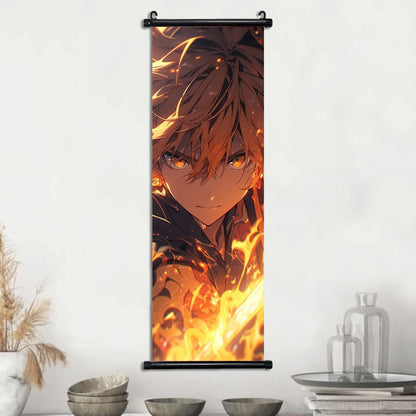 Demon Slayer Scroll Wall Art, Hashira Nezuko Agatsuma Zenitsu Inosuke Scroll Canvas Wall Hanging Painting Home Decor Anime Poster for Bedrooms