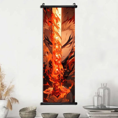 Demon Slayer Scroll Wall Art, Hashira Nezuko Agatsuma Zenitsu Inosuke Scroll Canvas Wall Hanging Painting Home Decor Anime Poster for Bedrooms