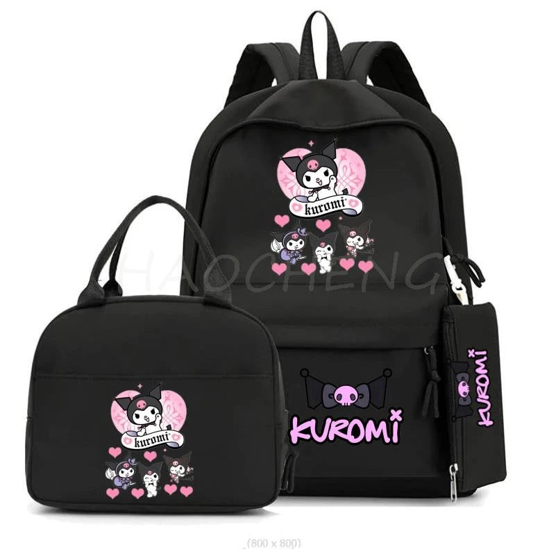 Cute Kuromi Melody Backpack For Students With Casual Lunch Bag Pencil Case, School Bag Laptop For Teenagers Rucksack Knapsack