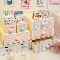 Pastel Gingham Desktop Stationery Organizer