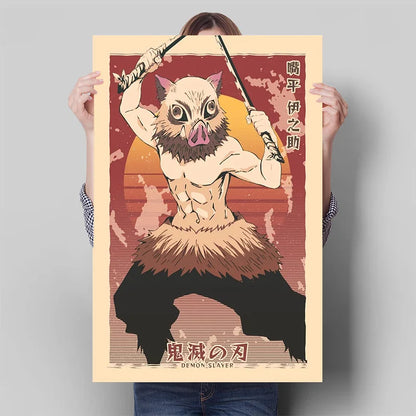 Demon Slayer Posters, Anime Retro Poster Tanjiro Kamado Kamado Nezuko Hashibira Inosuke Shinobu Kocho
Breath Techniques Decorative Wall Art