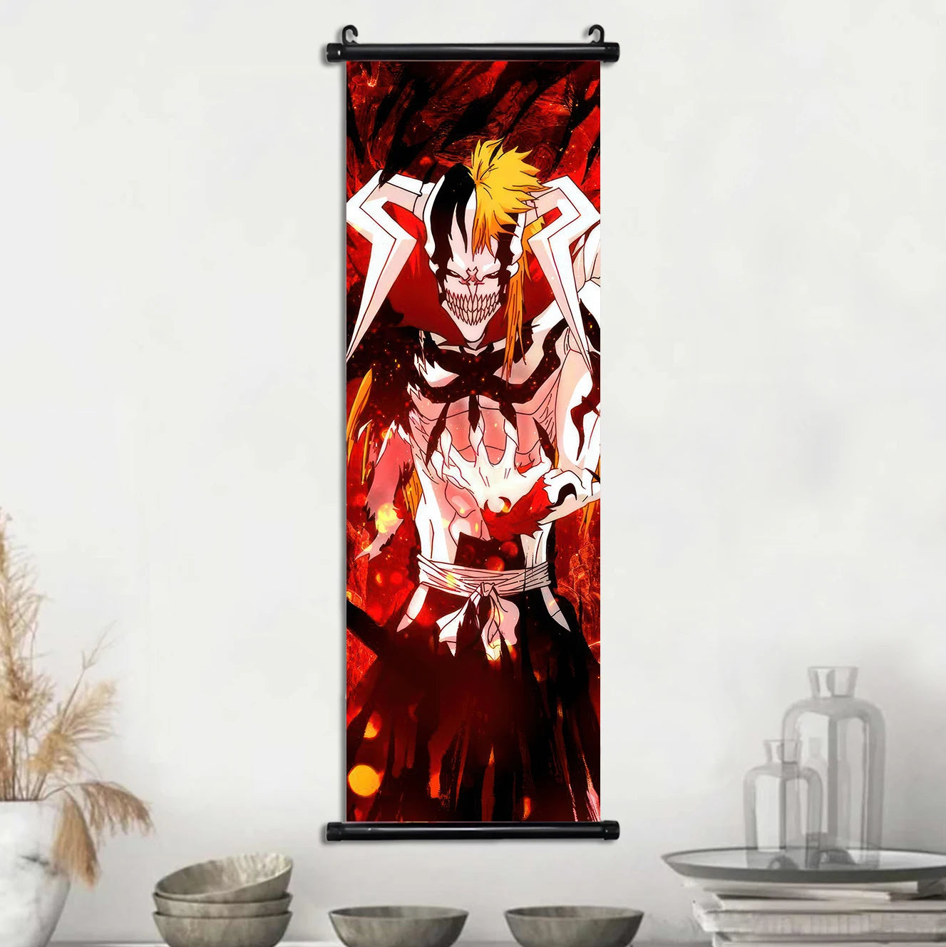 Bleach Scroll Wall Art, Hanging Prints Wall Artwork Kurosaki Ichigo Scrolls Canvas Japanese Anime Posters Home Decor for Living Room