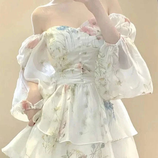 Cute Floral Chiffon Mini Dress CLOUDANIMESTUDIO