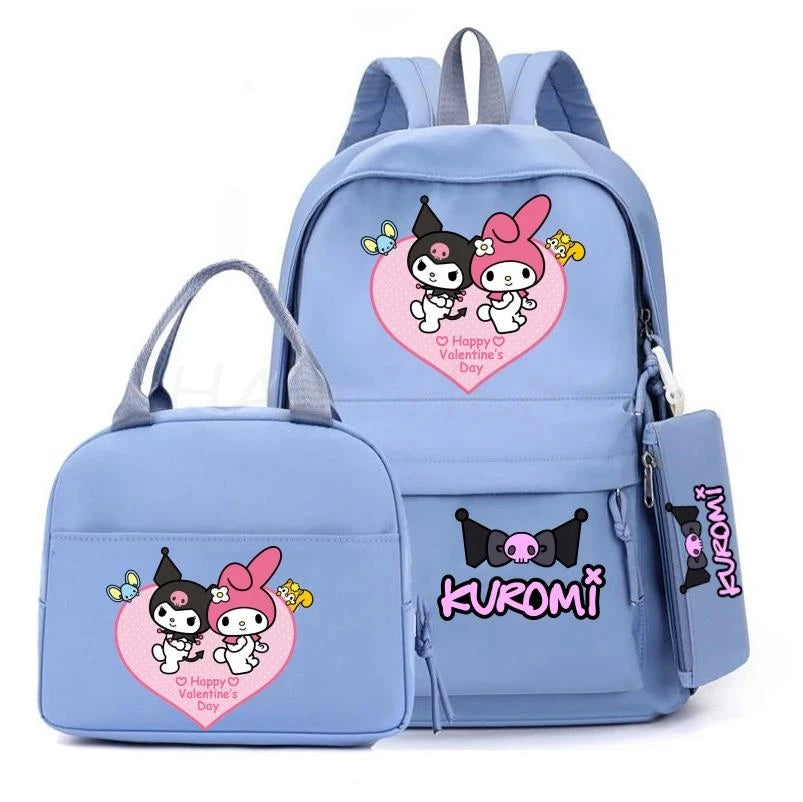 Cute Kuromi Melody Backpack For Students With Casual Lunch Bag Pencil Case, School Bag Laptop For Teenagers Rucksack Knapsack