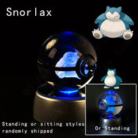 Pokemon 3D Crystal Ball Pokeballs with LED Light Base, Kids Anime Toy Gifts