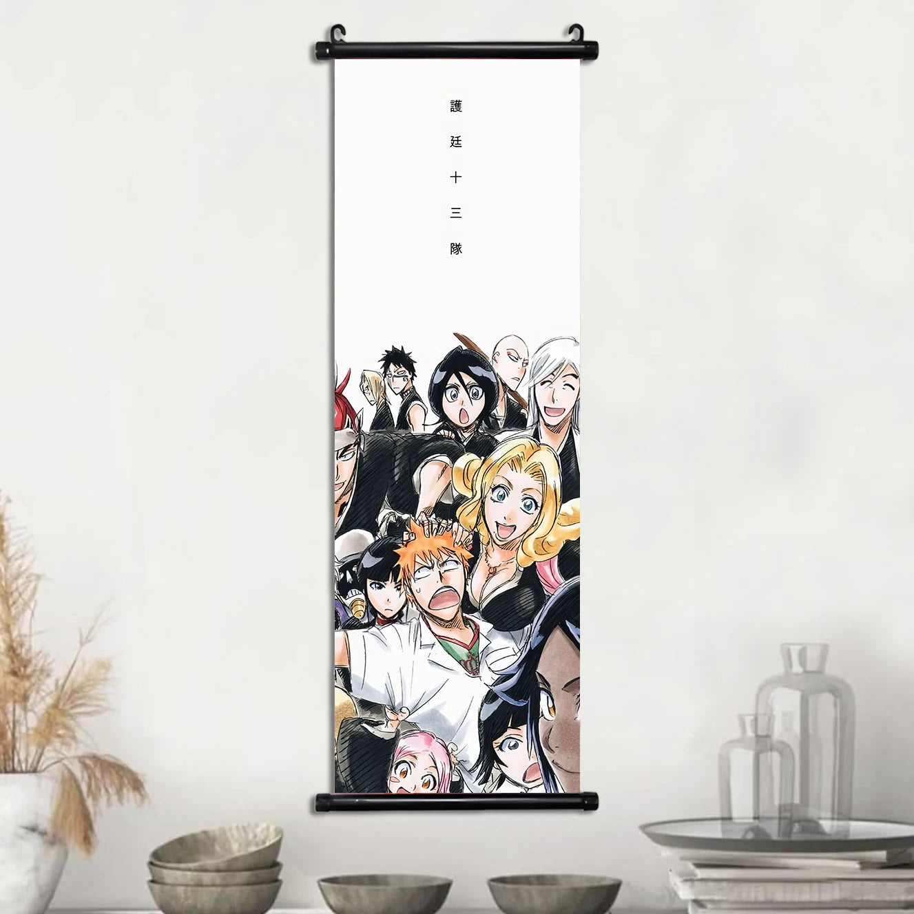 Bleach Scroll Wall Art, Hanging Prints Wall Artwork Kurosaki Ichigo Scrolls Canvas Japanese Anime Posters Home Decor for Living Room