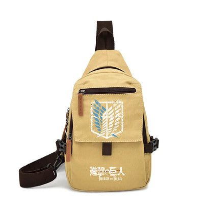 Popular Anime Style Shoulder Canvas Backpack, Luffy Naruto Dragon Ball For Students Crossbody Bag Chest Bag One Piece, Dragon Ball, Naruto, Attack on Titan 35X20CM