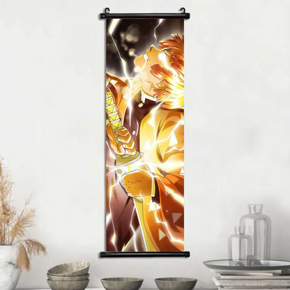 Demon Slayer Scroll Wall Art, Hashira Nezuko Agatsuma Zenitsu Inosuke Scroll Canvas Wall Hanging Painting Home Decor Anime Poster for Bedrooms