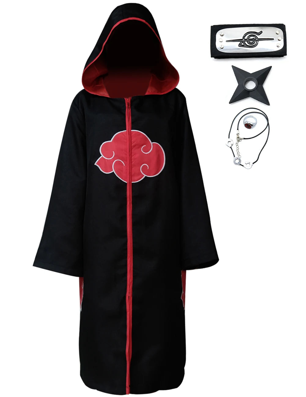 Akatsuki Uchiha Itachi Cloak for Kids & Adults Long Black Robe Cosplay Costume with Accessories
