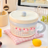 Kawaii Pastel Gingham Ramen Bowl With Lid