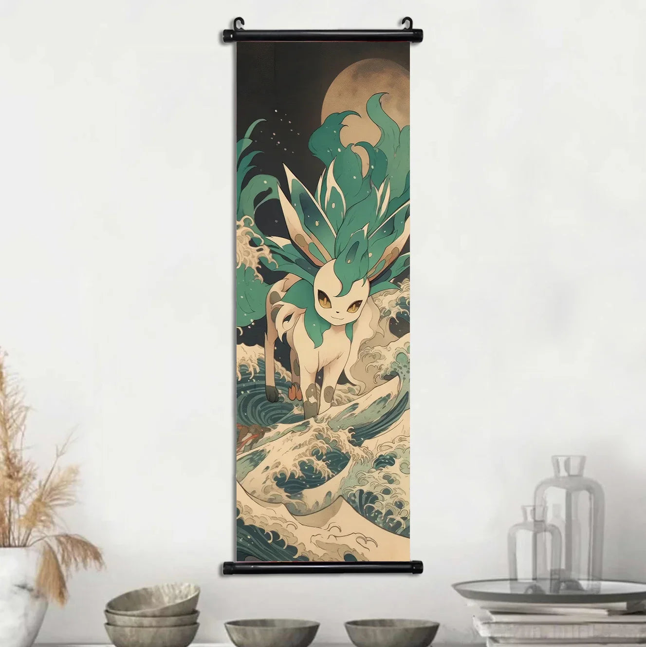 Pokemon Scroll Wall Art, Anime Posters Pikachu Eevee Modern Room Decoration Charizard Canvas Hanging Scrolls Wall Prints