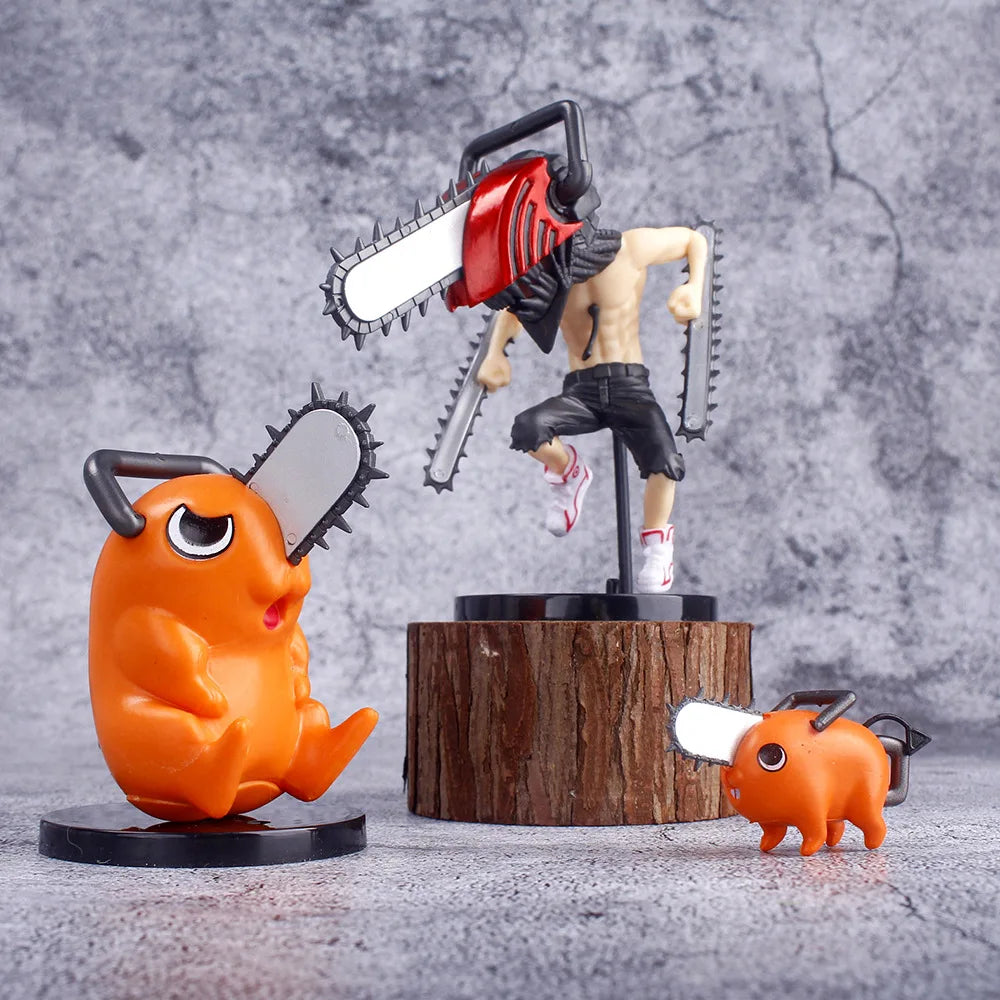 3PCS Denji Pochita Chainsaw Man Anime Mini Figures Set, Chainsaw Man Kawaii Chibi Action Figurines