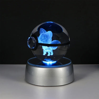 Pokemon 3D Crystal Ball Pikachu Gengar Eevee Mewtwo Anime Pokeball with Led Night Light Base