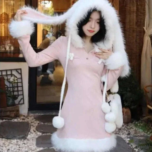 Bunny Ears Hooded Winter Dress CLOUDANIMESTUDIO