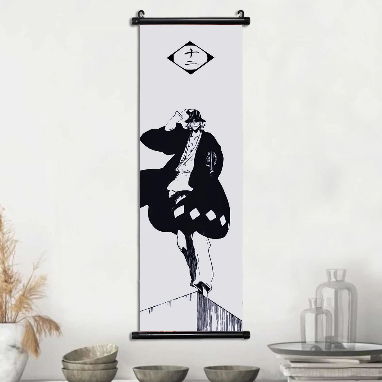 Bleach Scroll Wall Art, Hanging Prints Wall Artwork Kurosaki Ichigo Scrolls Canvas Japanese Anime Posters Home Decor for Living Room