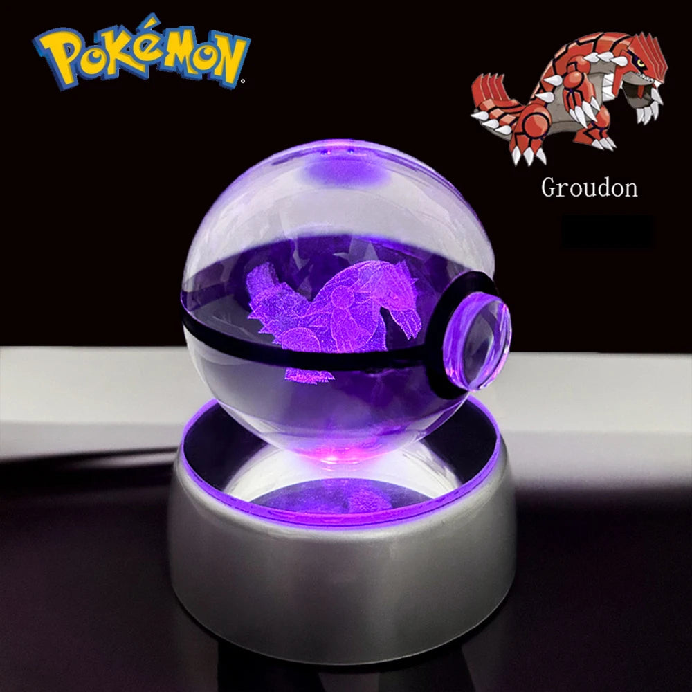 Pokemon 3D Crystal Ball Pikachu Gengar Eevee Mewtwo Anime Pokeball with Led Night Light Base