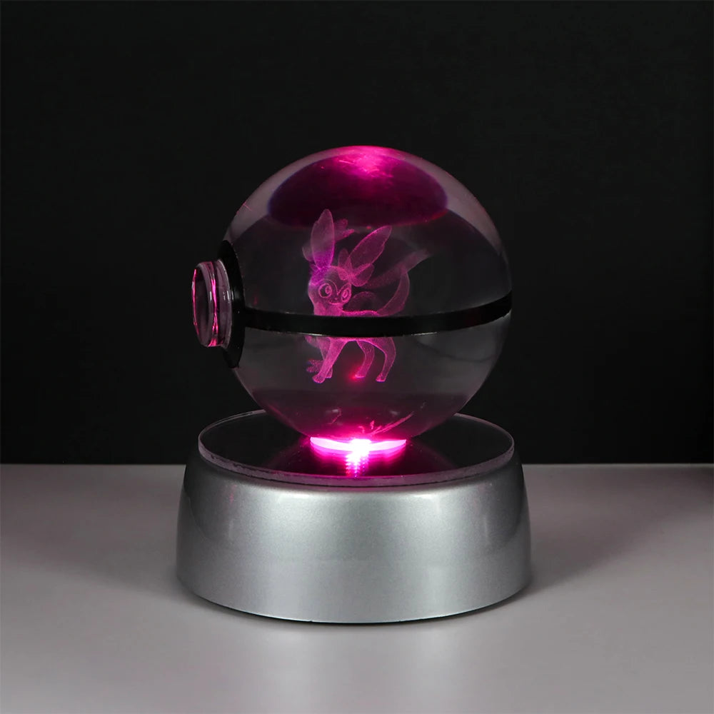 Pokemon 3D Crystal Ball Pikachu Gengar Eevee Mewtwo Anime Pokeball with Led Night Light Base