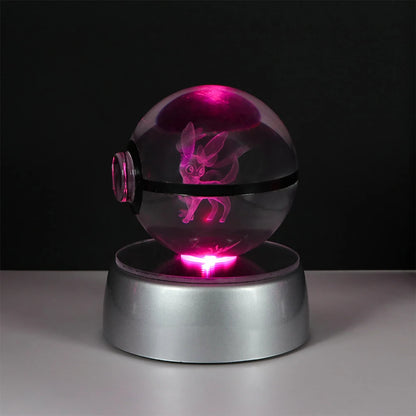 Pokemon 3D Crystal Ball Pikachu Gengar Eevee Mewtwo Anime Pokeball with Led Night Light Base