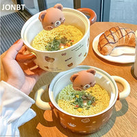 Ceramic Bear Ramen Bowl With Lid