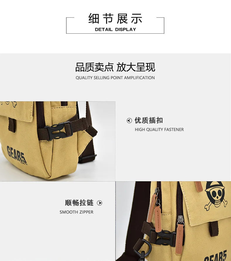 Popular Anime Style Shoulder Canvas Backpack, Luffy Naruto Dragon Ball For Students Crossbody Bag Chest Bag One Piece, Dragon Ball, Naruto, Attack on Titan 35X20CM