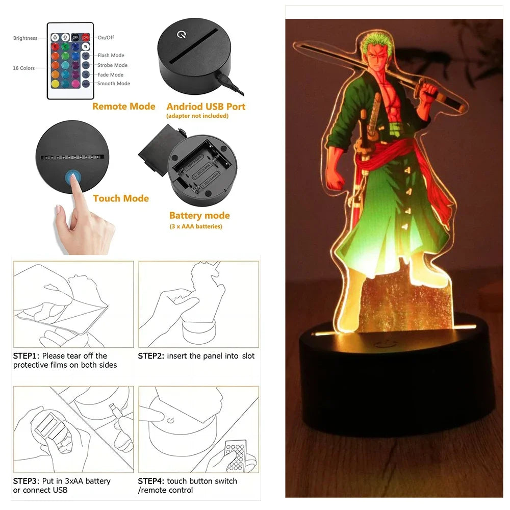 One Piece Anime Figures 3D Lamp PVC Action Collection Model Toys LED Night Light