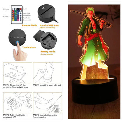 One Piece Anime Figures 3D Lamp PVC Action Collection Model Toys LED Night Light