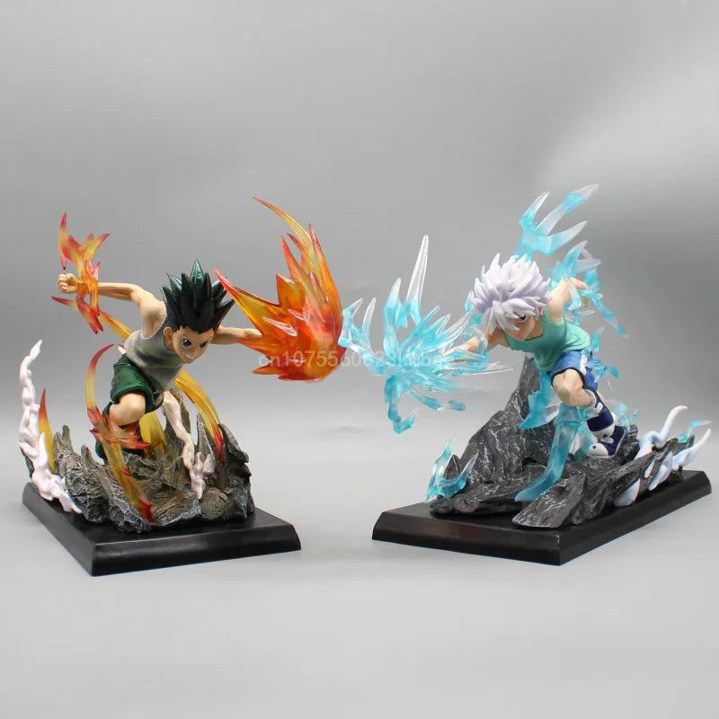 Killua Zoldyck and Gon Freecss Anime Figures, Hunter×Hunter Godspeed x Ja Jan Ken Anime Figurines Collectible Statue Model 18cm