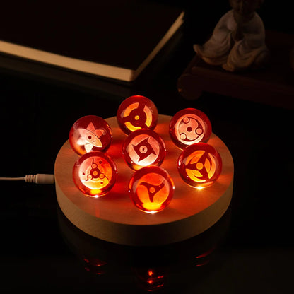 Mangekyo Sharingan Crystal Ball Set 7 PCS With LED Light Base, Naruto Shippuden Anime Figurines Night Lamps