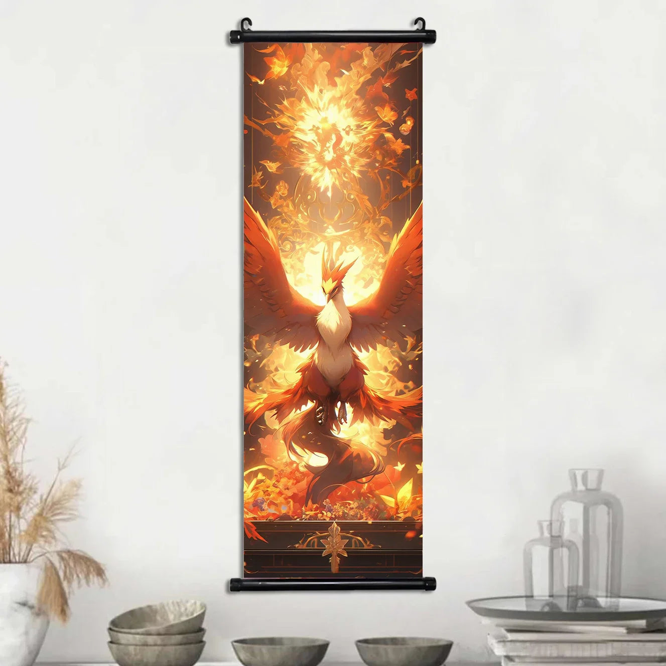 Pokemon Scroll Wall Art, Anime Posters Pikachu Eevee Modern Room Decoration Charizard Canvas Hanging Scrolls Wall Prints