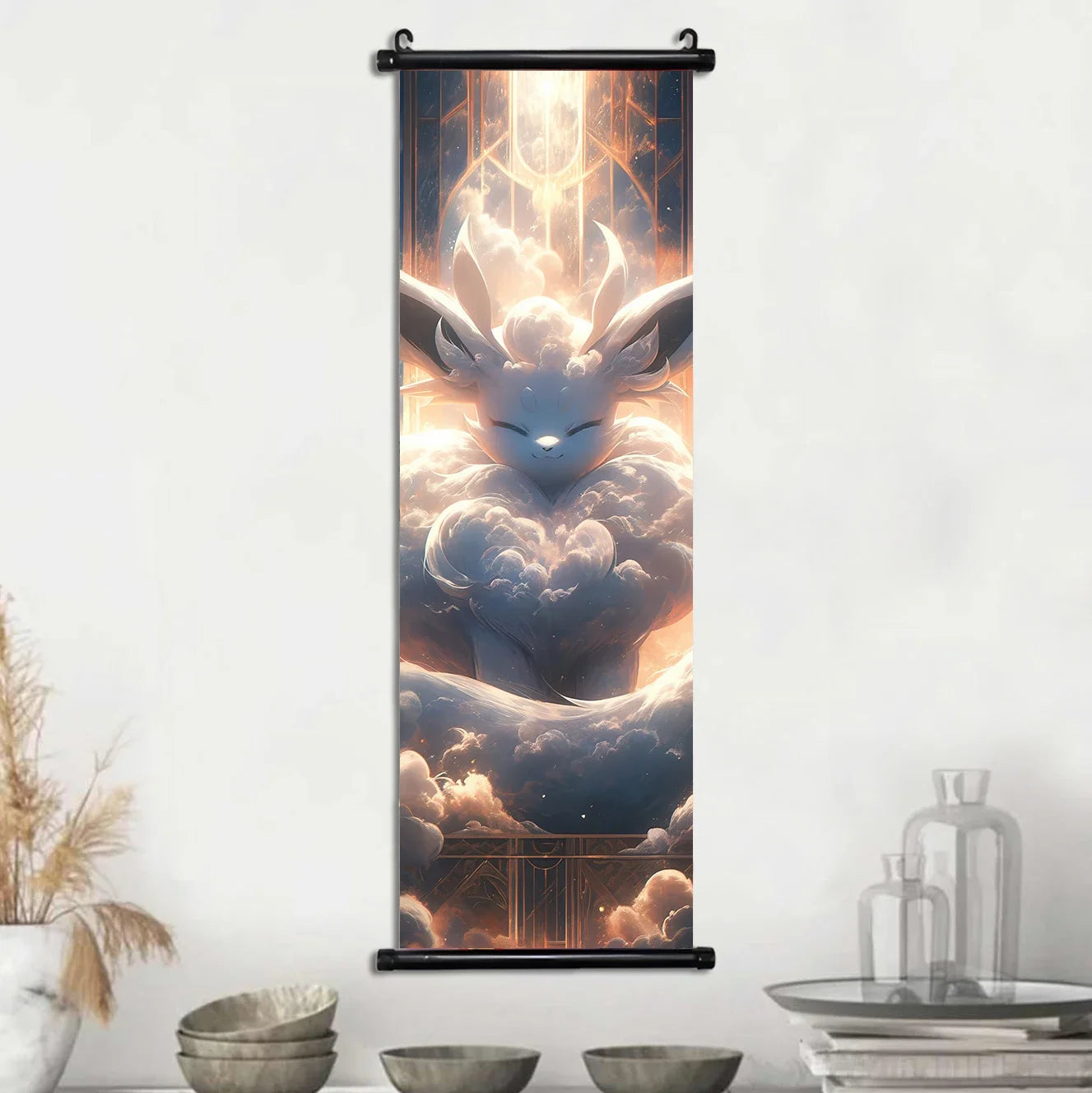 Pokemon Scroll Wall Art, Anime Posters Pikachu Eevee Modern Room Decoration Charizard Canvas Hanging Scrolls Wall Prints