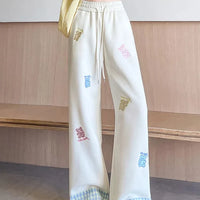 Kawaii Bear Embroidered Drawstring Pants