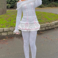 Coquette Off Shoulder Ribbon Sweater