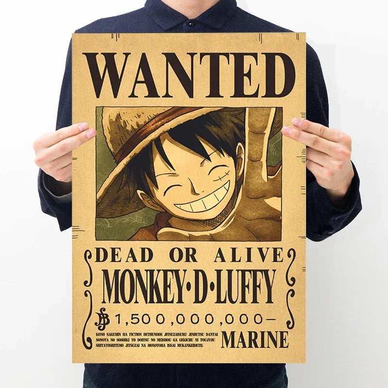 Anime One Piece Gear 5 Luffy Wanted Posters, Kids Bedroom Retro Poster Zoro Living Home Decoration Wall Art Paper Stickers