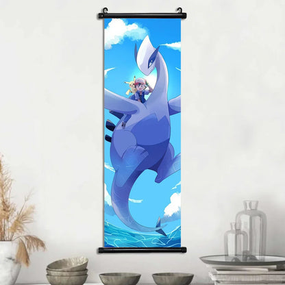 Pokemon Scroll Wall Art, Anime Posters Pikachu Eevee Modern Room Decoration Charizard Canvas Hanging Scrolls Wall Prints