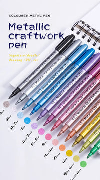 12 Colors Metallic Markers Pens Silver Gold Paint Pens for Black Paper, Glass, Rock Painting