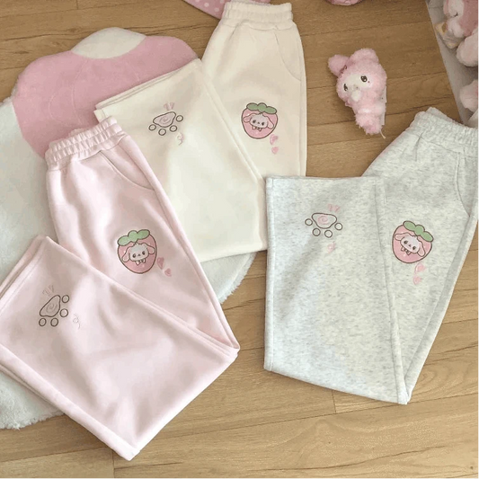 Kawaii Pastel Strawberry Puppy Casual Pants CLOUDANIMESTUDIO
