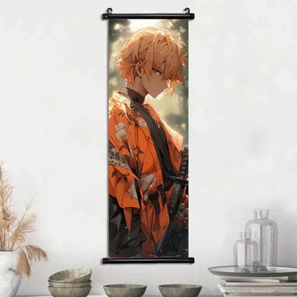 Demon Slayer Scroll Wall Art, Hashira Nezuko Agatsuma Zenitsu Inosuke Scroll Canvas Wall Hanging Painting Home Decor Anime Poster for Bedrooms