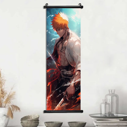 Bleach Anime Scroll Wall Art Poster, Decorative Print Ichigo Kurosaki, Hitsugaya Toshiro, and Grimmjow Jaegerjaquez Canvas Home Decor