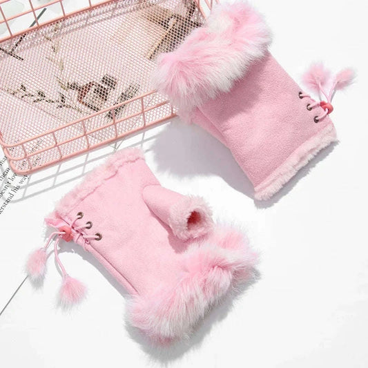 Fingerless Faux Rabbit Fur Gloves CLOUDANIMESTUDIO