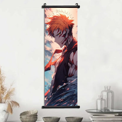 Bleach Anime Scroll Wall Art Poster, Decorative Print Ichigo Kurosaki, Hitsugaya Toshiro, and Grimmjow Jaegerjaquez Canvas Home Decor