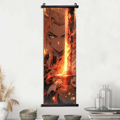 Demon Slayer Scroll Wall Art, Hashira Nezuko Agatsuma Zenitsu Inosuke Scroll Canvas Wall Hanging Painting Home Decor Anime Poster for Bedrooms