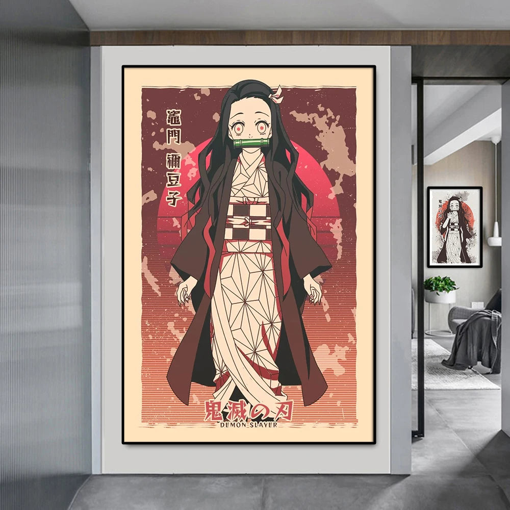 Demon Slayer Posters, Anime Retro Poster Tanjiro Kamado Kamado Nezuko Hashibira Inosuke Shinobu Kocho
Breath Techniques Decorative Wall Art