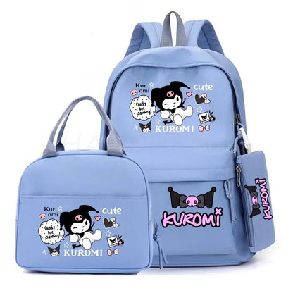 Cute Kuromi Melody Backpack For Students With Casual Lunch Bag Pencil Case, School Bag Laptop For Teenagers Rucksack Knapsack