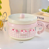 Kawaii Pastel Gingham Ramen Bowl With Lid