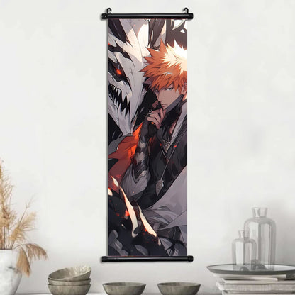 Bleach Anime Scroll Wall Art Poster, Decorative Print Ichigo Kurosaki, Hitsugaya Toshiro, and Grimmjow Jaegerjaquez Canvas Home Decor