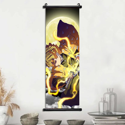 Demon Slayer Scroll Wall Art, Hashira Nezuko Agatsuma Zenitsu Inosuke Scroll Canvas Wall Hanging Painting Home Decor Anime Poster for Bedrooms